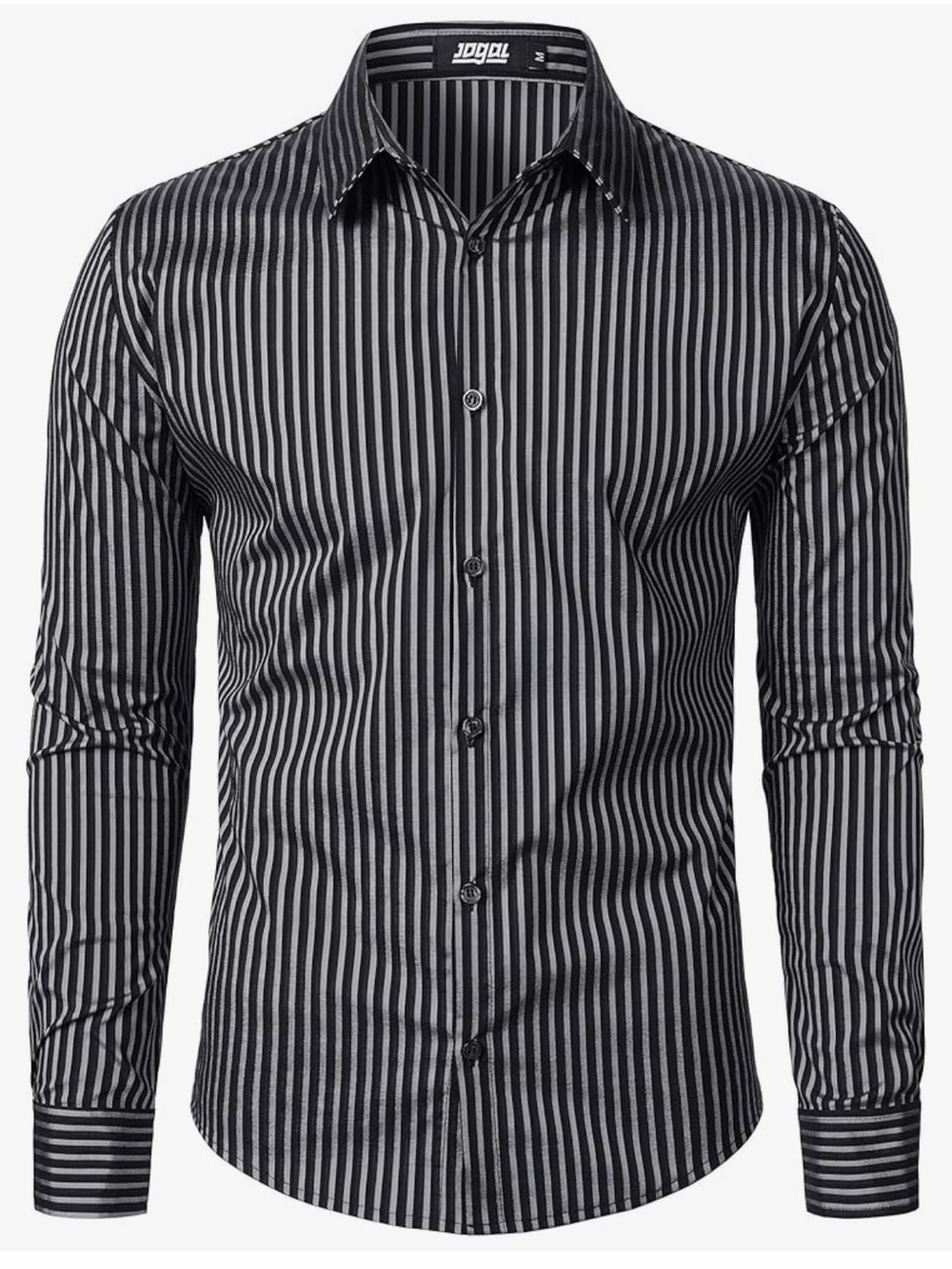 Men's Striped Black & Gray Long-Sleeve Dress Shirt